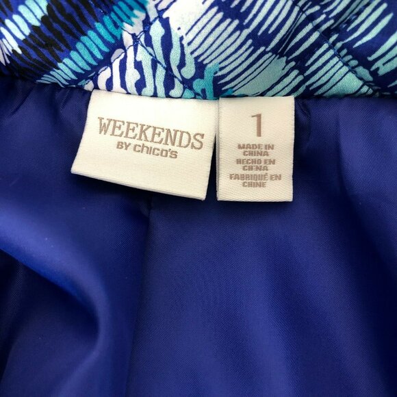 ChicWeekends by Chico's Womens 1 Jacket Coat Quilted Geometric Pattern Blue Whit - Picture 6 of 6